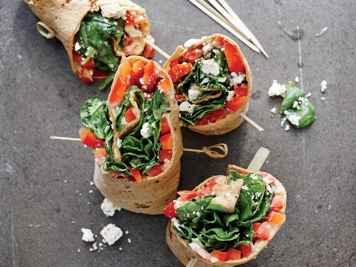 Spinach, Hummus, and Bell Pepper Wraps