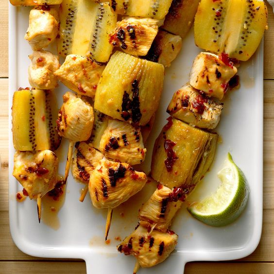 Grilled Kiwi-Chicken Kabobs with Honey-Chipotle Glaze