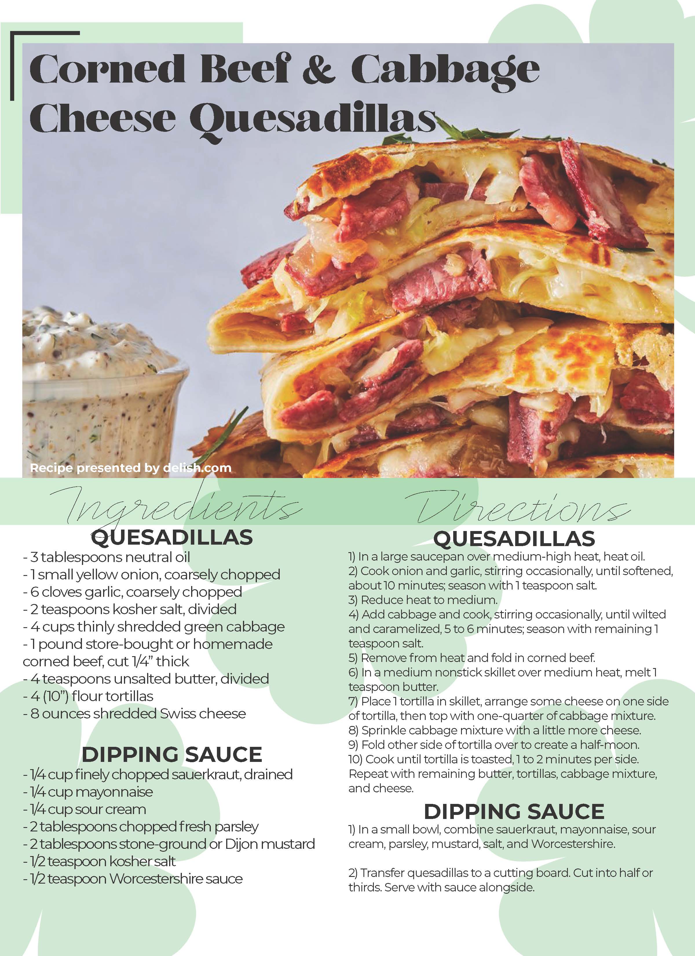 Corned Beef & Cabbage Cheese Quesadillas